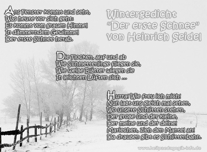 Wintergedicht Der erste Schnee, Winterbild Wintergedicht Der erste Schnee, Winterbild