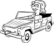 Ausmalbild Malvorlage Cabrio mit Fahrerin
