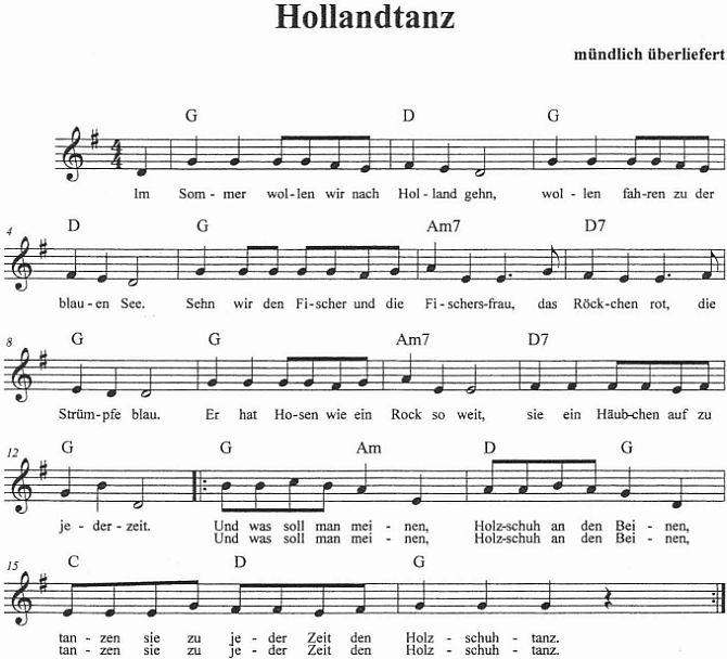 Kinderlied Noten Hollandtanz