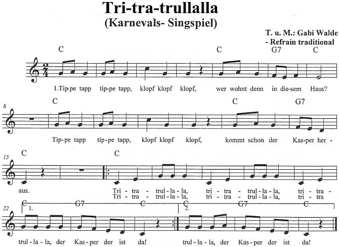 Kinderlied Noten Tri-tra-trullalla