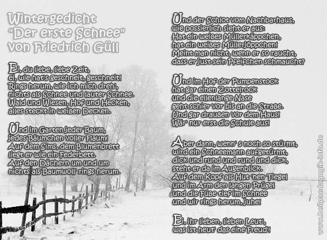 Wintergedicht Der Erste Schnee F Gull