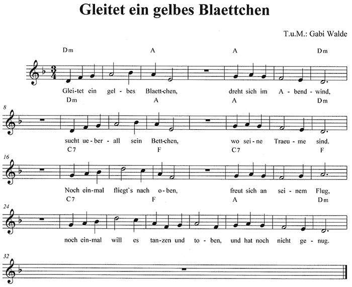 Noten Gleitet ein Blaettchen Gabi Walde