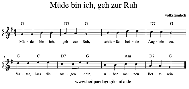 noten Muede bin ich geh zur Ruh